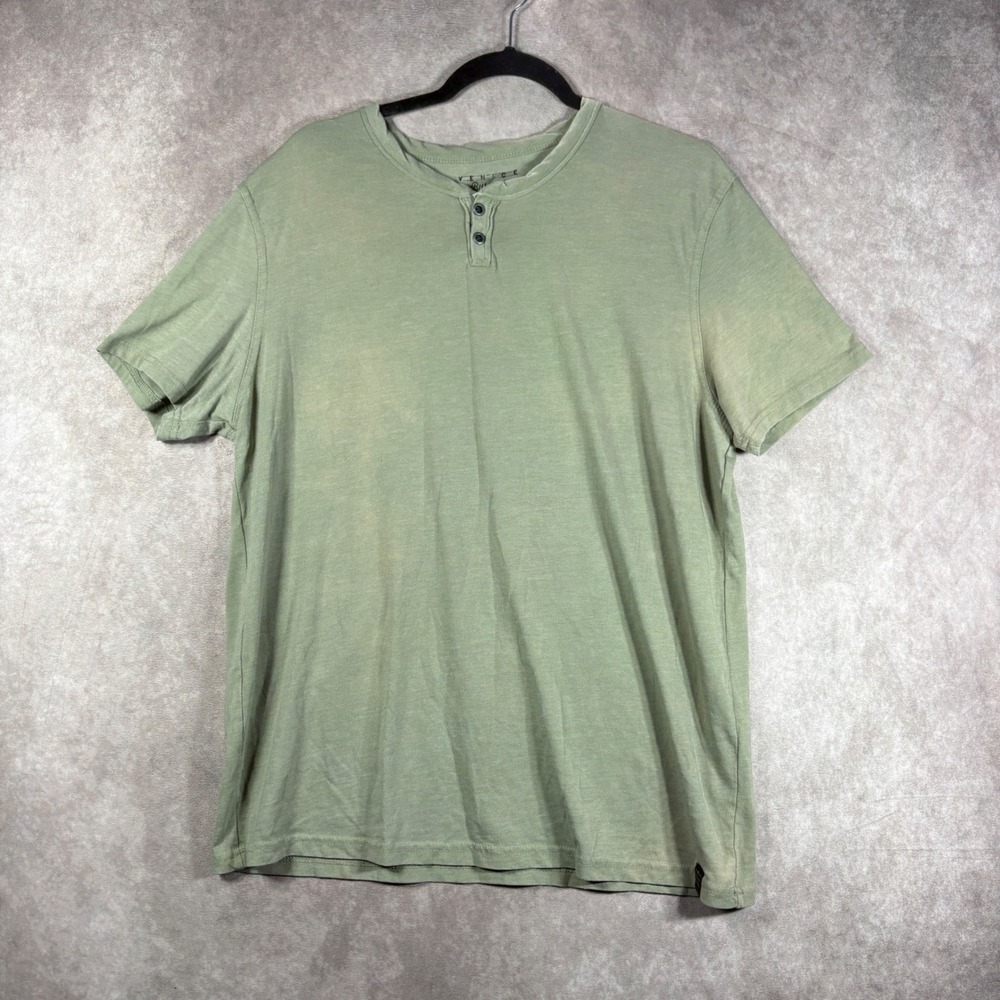 Lucky Brand Burnout Henley Mens Large Green Venice Short Sleeve Casual Shirt